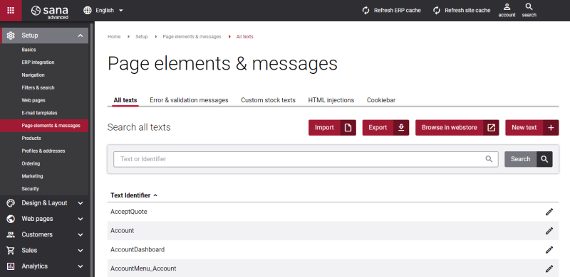 Page elements & Messages - Export/Import